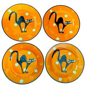 VINTAGE➕Halloween Black Cat Wendoverlane/Green Room Studios - Set Of Plates